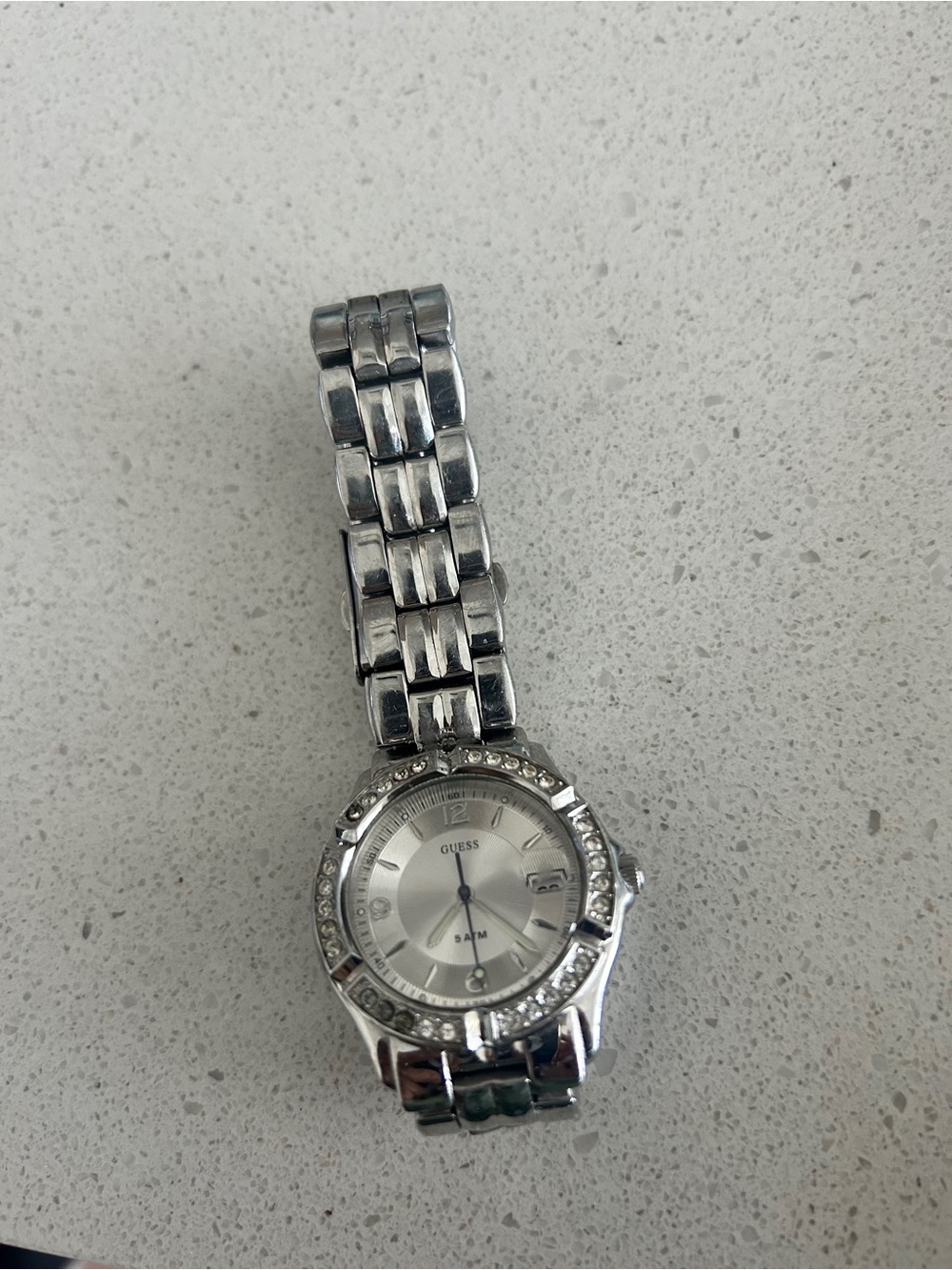 GUESS Silver Crystal Bezel Women’s Bracelet Watch